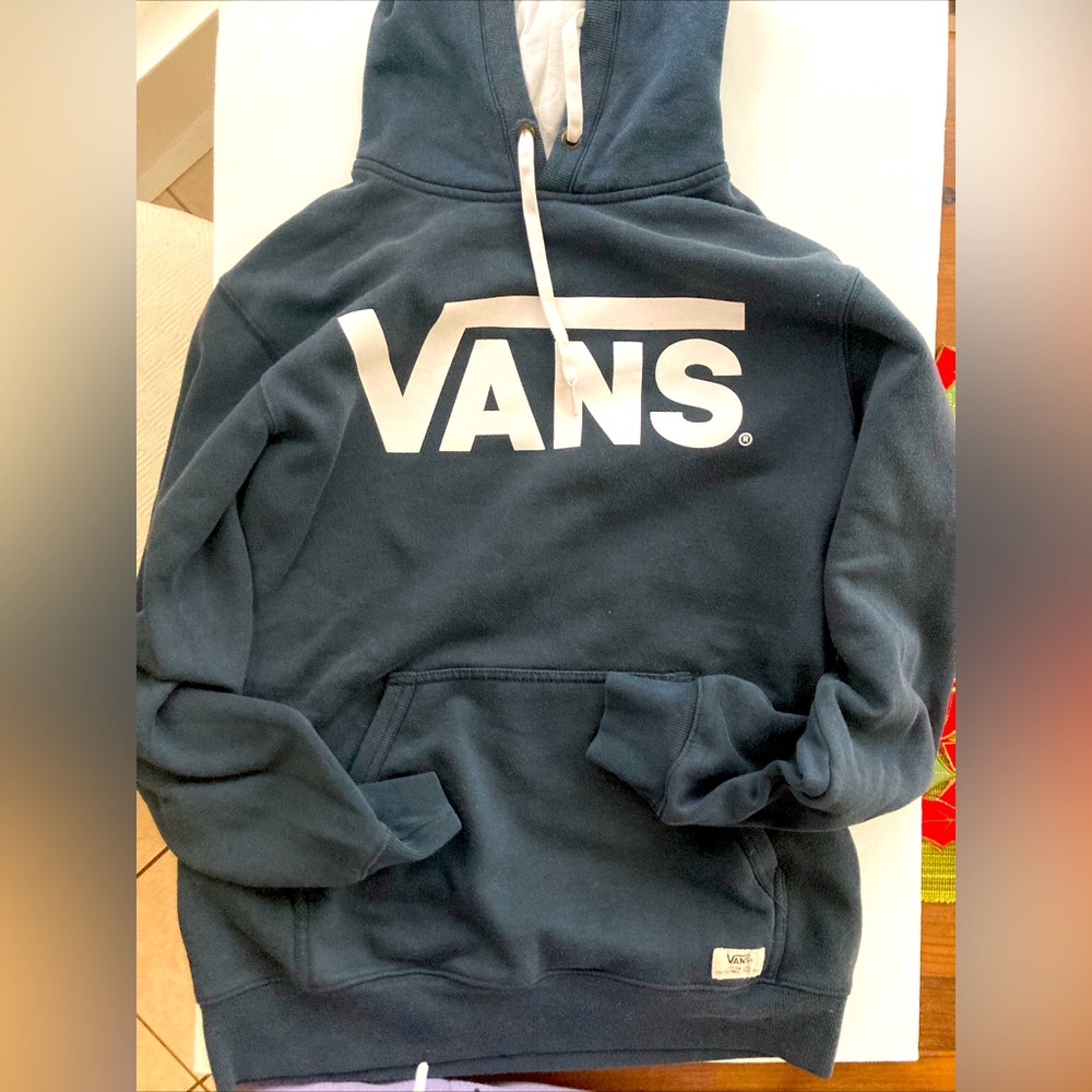 VANS Off The Wall Hoodie Long Sleeve Mens Blue navy Logo Small Hooded Sweatshirt